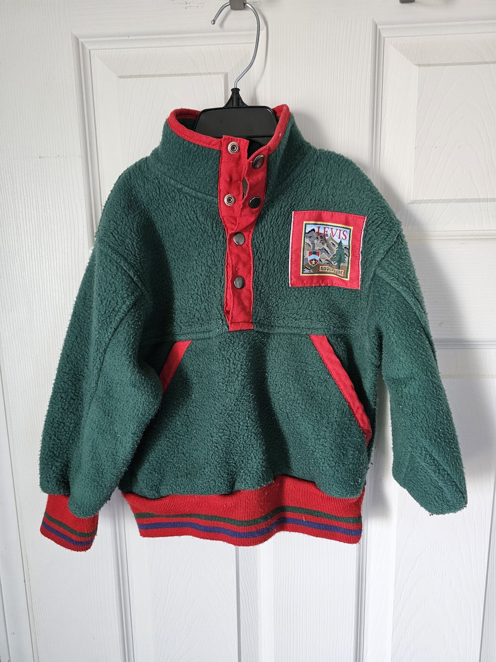 Rare Vintage 90s Little Levi's Adventure Fleece Pullover Toddler 4T Green Red